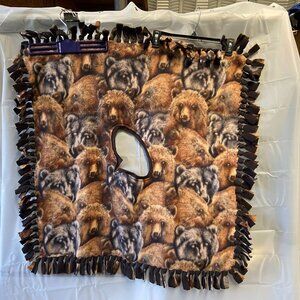 Child Size Handmade Poncho  Fleece Tie Blanket  of Bear Faces.